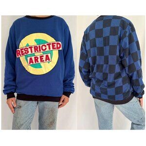 90s vintage blue reversible puffy cotton bold check graphic pullover sweatshirt